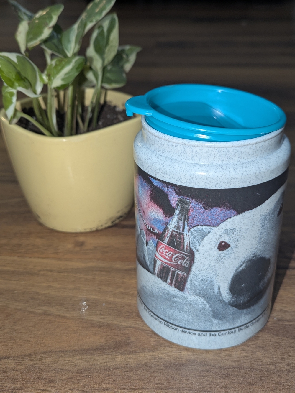 Vintage Coca Cola Polar Bear Mug Tumbler Northern Lights with Blue Lid
